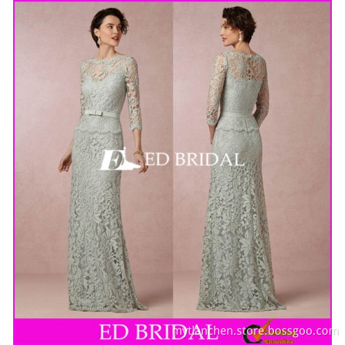 CE1464 Elegant 3/4 Sleeve Floor Length Mint Green Vintage Lace Mother Of The Bride Dress